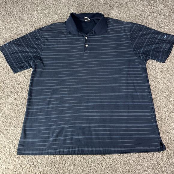 Nike Golf Polo Shirt Mens XL Dri Fit Tech Tonal Band Blue Collared Striped - Picture 1 of 9